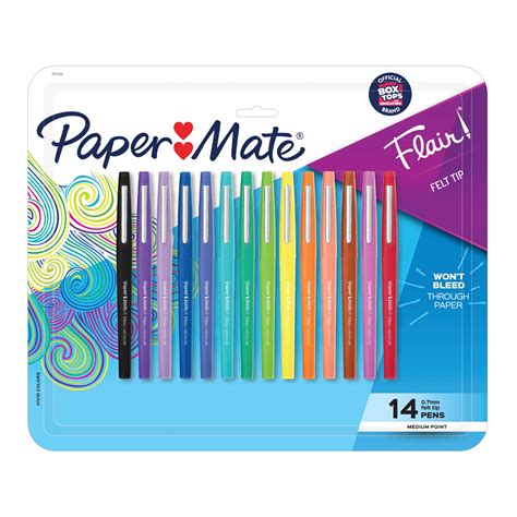 Paper Mate Flair Felt Tip Pens, Medium Point (0.7mm), Assorted Colors, 14 Count