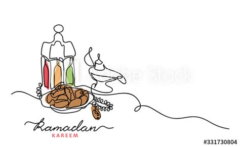 Ramadan, islamic fasting food backgroud, vector illustration. Lantern, lamp, date fruit. One ...