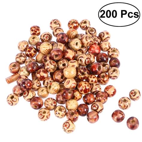 200pcs 10mm Wood Beads Round Loose Wooden Bead Bulk Lots Ball For ...