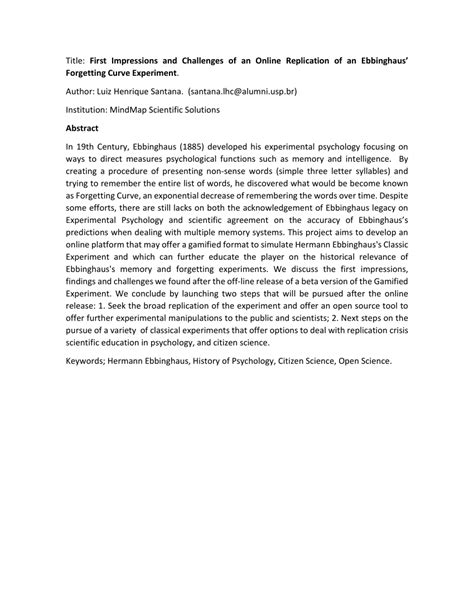 (PDF) First Impressions and Challenges of an Online Replication of an Ebbinghaus' Forgetting ...