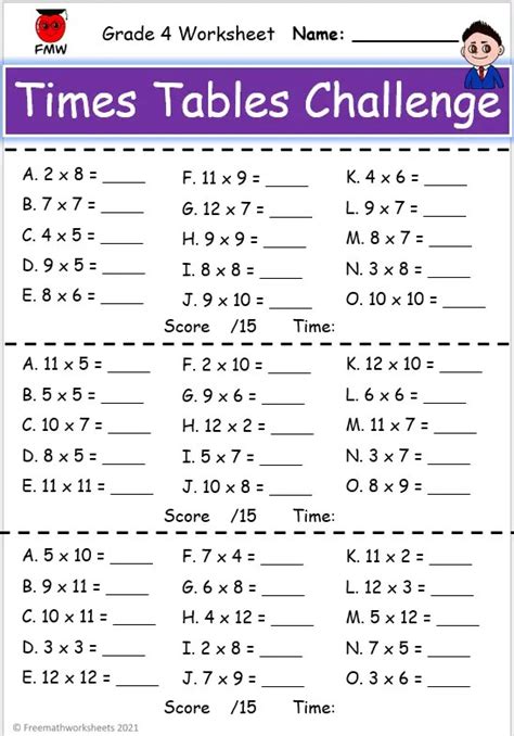 Grade 4 Times Tables Challenges | Free Worksheets | Printables