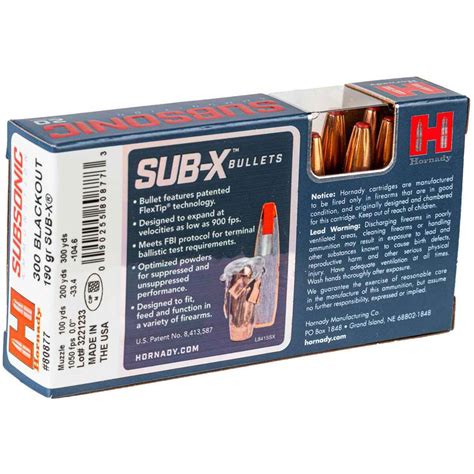 Hornady Subsonic 300 AAC Blackout 190gr Sub-X Rifle Ammo - 20 Rounds ...