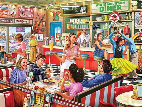 1000 Piece Puzzle for Adults - American Diner | Cena, Ilustraciones ...