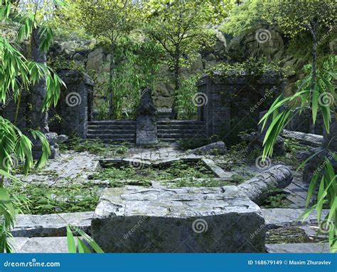 Abandoned Temple Ruins in the Forest 3D Illustration Stock Illustration - Illustration of stone ...