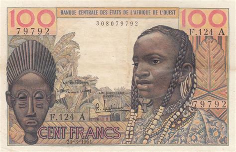 Billet Côte d'Ivoire 100 Francs masque 1961 - Côte d'ivoire - Série F.124