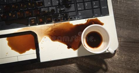 Coffee Spilled Over Laptop Keyboard Stock Image - Image of beverage, spill: 251088367