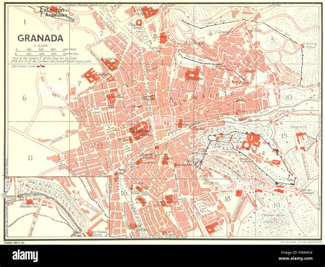 SPAIN: Granada, 1929 vintage map Stock Photo - Alamy