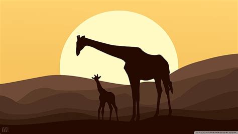 Mother and Baby Giraffe, African Safari Landscape by Yakub Nihat Ultra ...