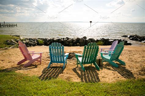 Beach chairs at sunset photo | High-Quality Stock Photos ~ Creative Market