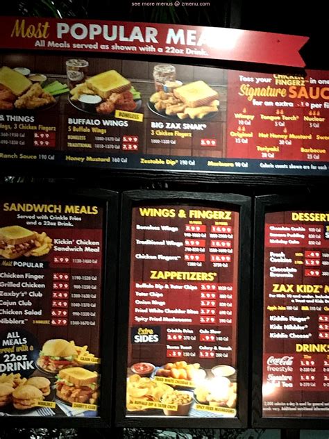 Zaxby's Menu Printable