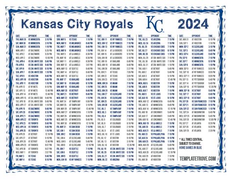 Printable 2024 Kansas City Royals Schedule
