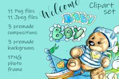 Welcome Baby Boy! Watercolor clipart set