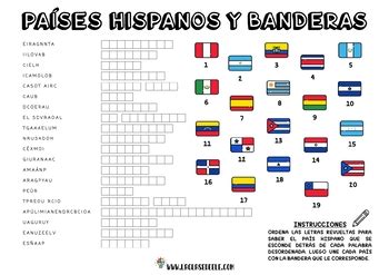 PAÍSES HISPANOHABLANTES Y BANDERAS: FICHAS Y ACTIVIDADES (HISPANIDAD)