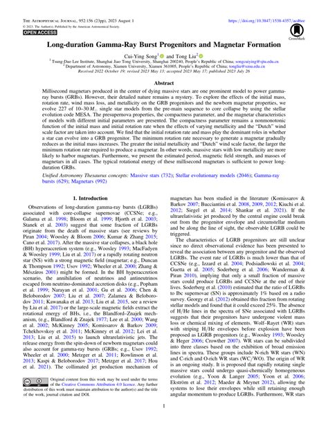 (PDF) Long-duration Gamma-Ray Burst Progenitors and Magnetar Formation