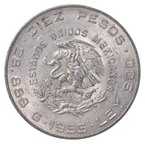 SILVER - WORLD COIN - 1955 Mexico 10 Pesos - World Silver Coin ...