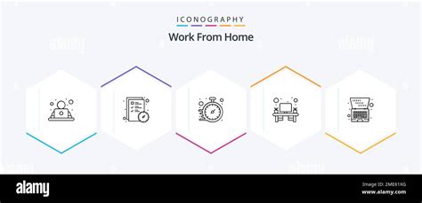 Work From Home 25 Line icon pack including laptop. table. pause. office. home work area Stock ...