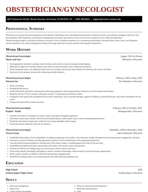 Gynecologist Resume Sample