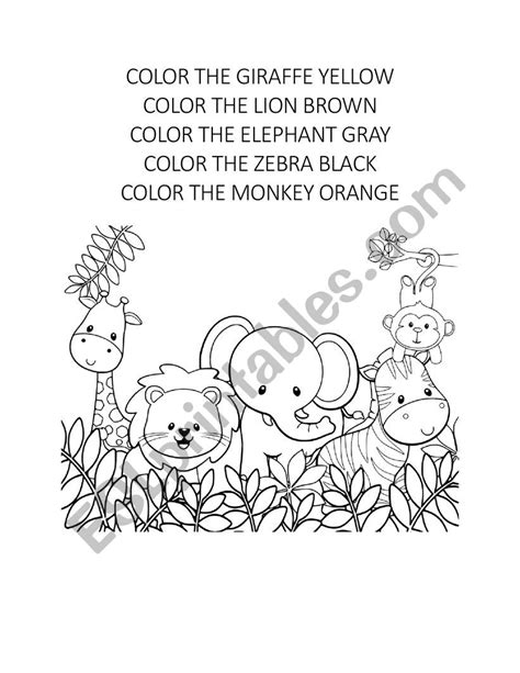 COLOR THE ANIMALS - ESL worksheet by 3nglishlab