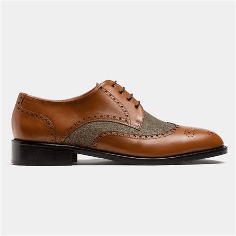 Full Brogue shoes - brown leather & tweed