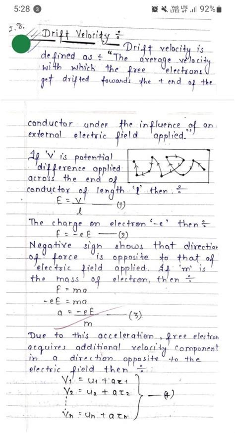 5:28 5. B. Drift Velocity: Drift velocity is defined as : "The average ve..