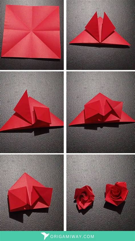 Origami Rose Instructions - Origami Way in 2023 | Easy origami flower, Origami flowers tutorial ...