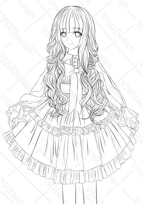 Cute Girl Colouring Page Anime Colouring Page Colouring - Etsy UK