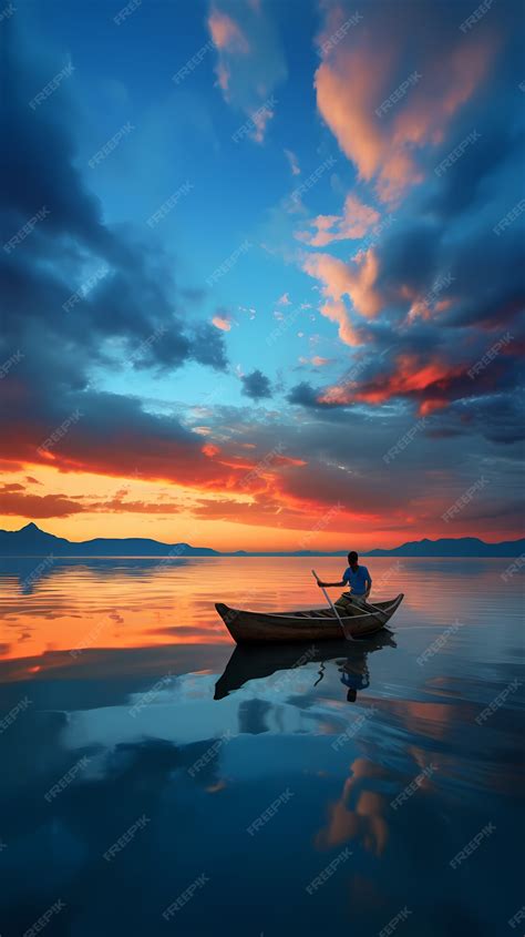 Free AI Image | View of boat on water at sunset