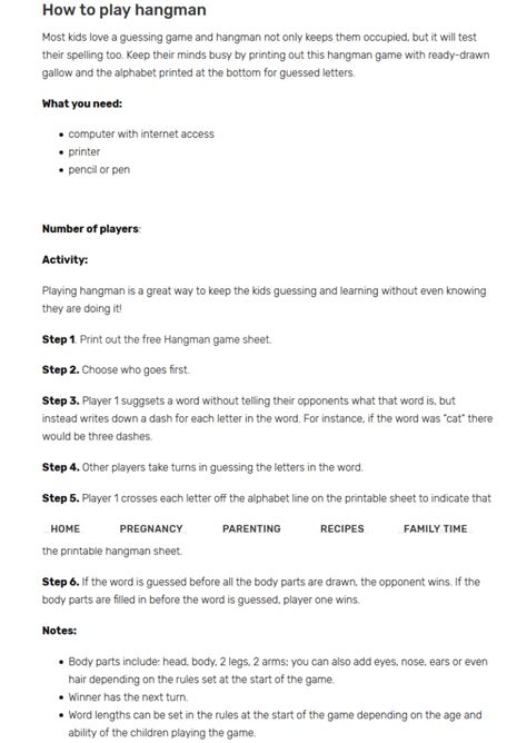 Printable Hangman Game Rules Templates | Learning Printable Printable ...