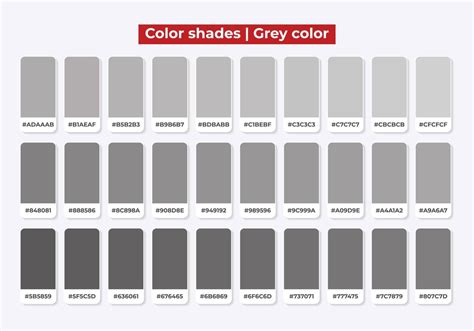 Grey color shades with RGB HEX for textile, fashion design, paint ...