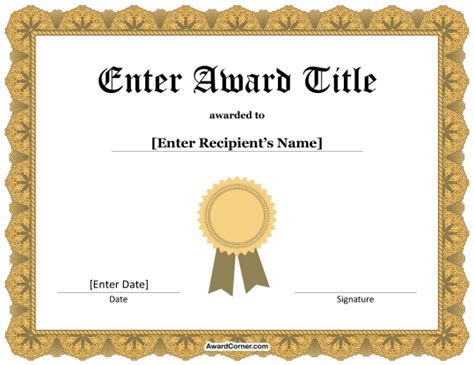 Gold Ribbon Certificate Template for Microsoft Word