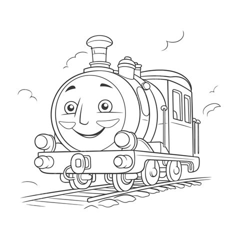 Cartoon Thomas And Friends Train Coloring Page Outline Sketch Drawing Vector, Rail Drawing, Rail ...