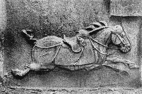 Horse from the Zhaoling, the tomb complex of Tang Taizong (AD 626-649). Almost every detail of ...