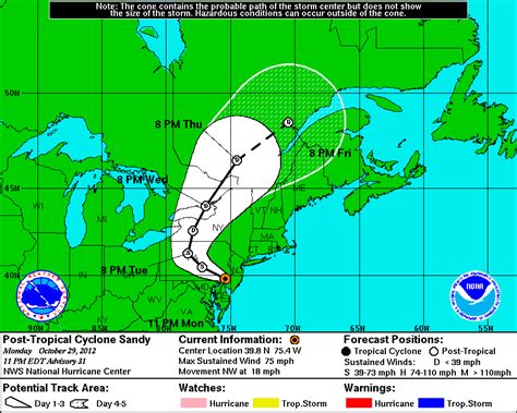 US Hurricane Sandy Map with evacuation zones