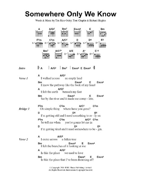 Somewhere Only We Know by Keane Sheet Music for Guitar Chords/Lyrics at ...