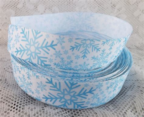 Blue Snowflake ribbon 1 inch Snowflake grosgrain ribbon blue