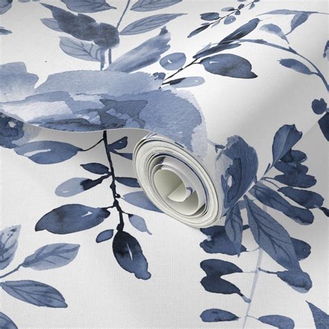 Indigo Floral Wallpaper Blue and White Florals by Shopcabin - Etsy