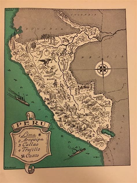 Peru Map Art Print / Retro Wall Decor / Travel Map Wall Art / Callao and Lima Peru Map Decor ...