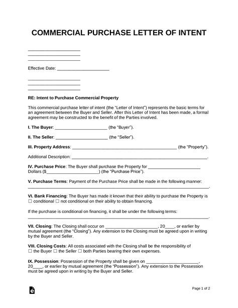 Commercial Real Estate Letter Of Intent Template