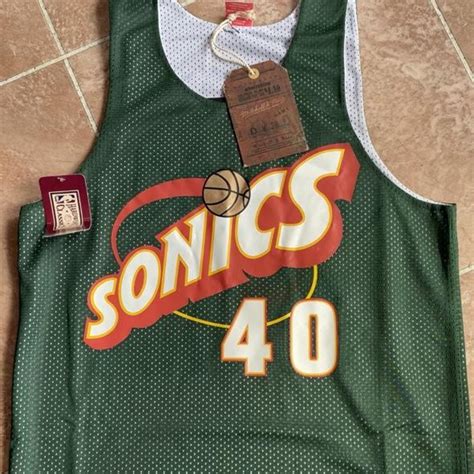 Shawn Kemp #40 Reversible Seattle Supersonics x NBA... - Depop