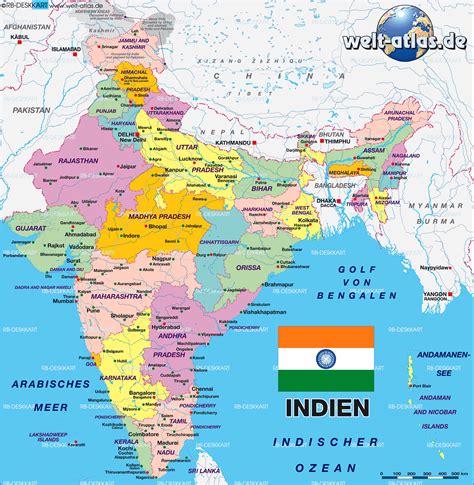 Karte von Indien, politisch (Indien, politisch) - Karte auf Welt-Atlas.de - Atlas der Welt