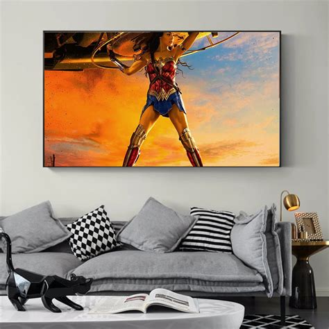 Movie poster Wonder Woman oil painting on canvas hand painted movie wall art picture for living ...