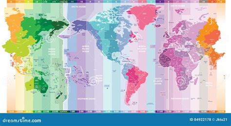 World Time Zones Map And Political Map Of The World Stock Vector ...