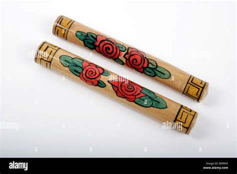 Decorated Claves - Percussion instrument Stock Photo - Alamy