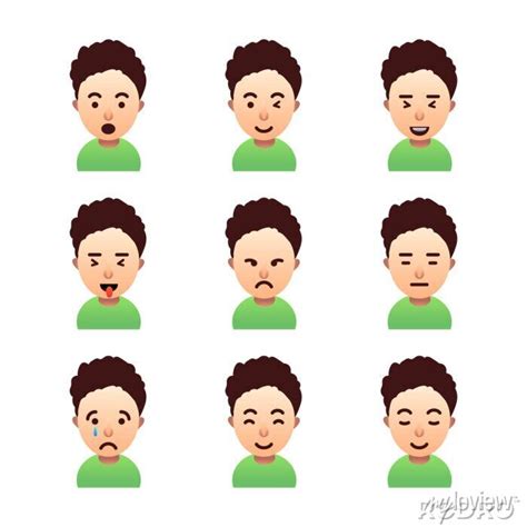 Vector face emoticon, set of male emoji character, isolated facial canvas prints for the wall ...