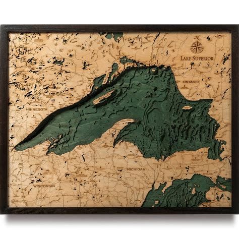 Lake Superior Wooden Map Art | Topographic 3D Chart