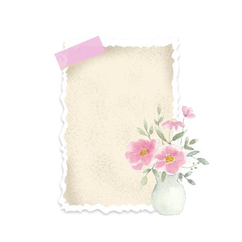 Scrapbook Paper With Watercolor Pink Rose Flower In Vase, Paper, Note ...