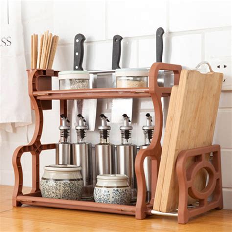 Kitchen Spice Racks, 2-Tier Standing Bathroom Shelf Kitchen Countertop Storage Organizer Jars ...