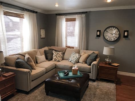 Behr Downtown Gray, cream couch Beige Living Room Paint, Fresh Living Room, Brown Living Room ...