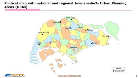 Singapore Map with 5 Regions and 55 URAs - Editable PowerPoint Maps