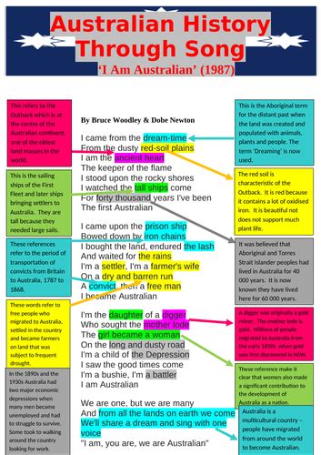 Australian History through Song: I Am Australian | Teaching Resources